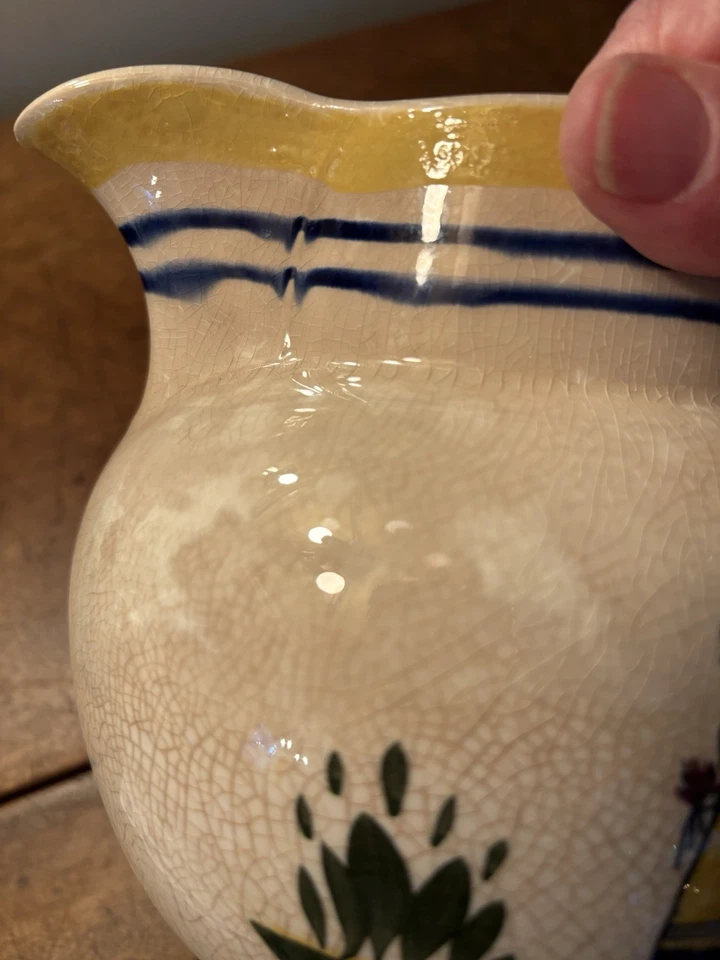 Antique HR Henriot Quimper Hand Painted Jug Pitcher Breton 5”x 8” - Image 4 of 4