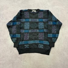 Vintage Knitted Jumper abstract patterned grandad knit sweater Men's L