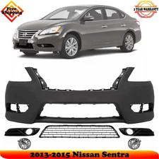 Front Bumper Cover Paintable & Fog Light Assembly For 2013-2015 Nissan Sentra
