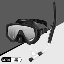 Black Panoramic Tempered Glass Diving Mask Snorkel Set for Adults Swimming