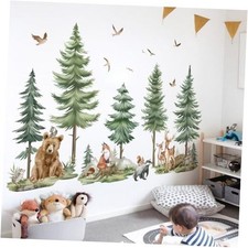 Mountain Tree Wall Stickers Large Pine Tree Forest Animals Bear Deer Peel and