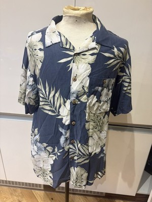 Large Boca Classics Silk & Bamboo Hawaiin Summer Shirt Blue Floral Print Short