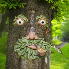 Large Tree Face Decor Outdoor - 12 Inch Bird Feeder, Unique Old Man Tree Face...