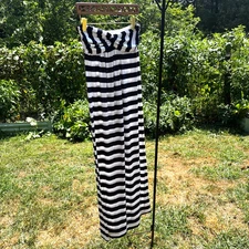 Angie Striped Maxi Dress Blue White Pull On Casual Summer Spring Casual Womens S