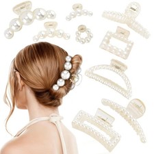White Pearl Hair Claw Clips Wedding Bridal Bridesmaid Accessories 9PCS