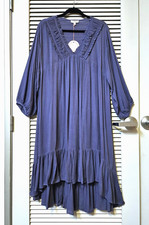 dusty blue shirring V-neck hi-low ruffle hem long dress XL