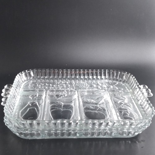 2 Indiana Glas geteilt Relish 5 Abschnitte Tabletts Obst geprägt schwer mit Griffen - Bild 6 von 13