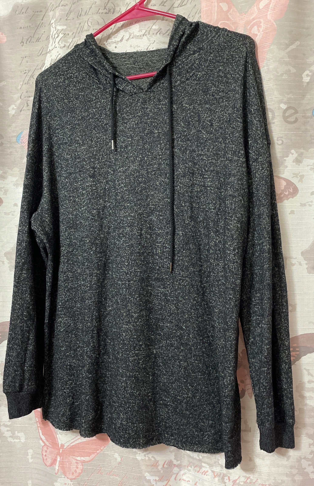 FOR THE REPUBLIC Hoodie Womens M GRAY Heathered Lightweight Hooded Knit Sweater