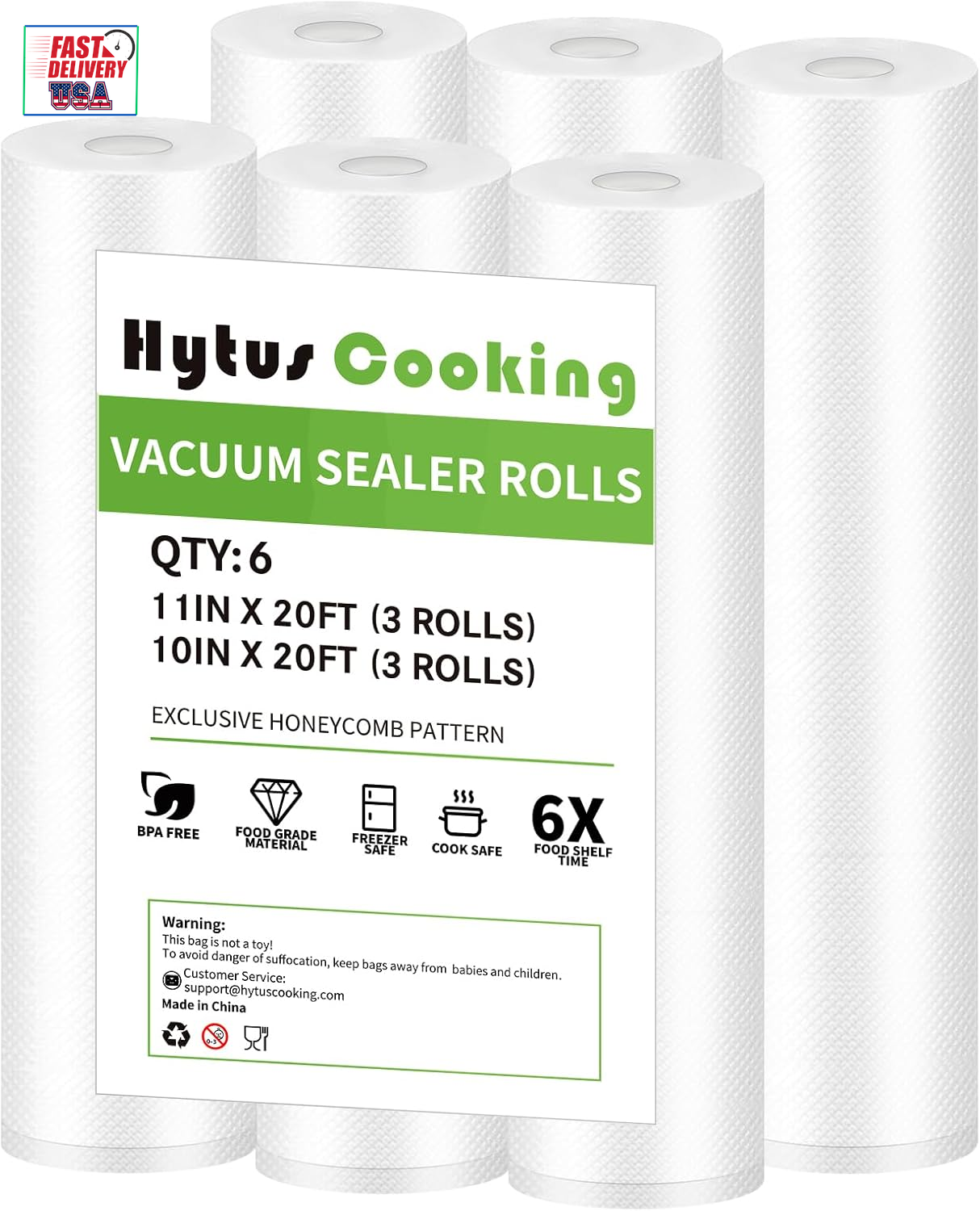 Hytuscooking [6 Pack] Vacuum Sealer Bags Rolls, 3 Rolls 11