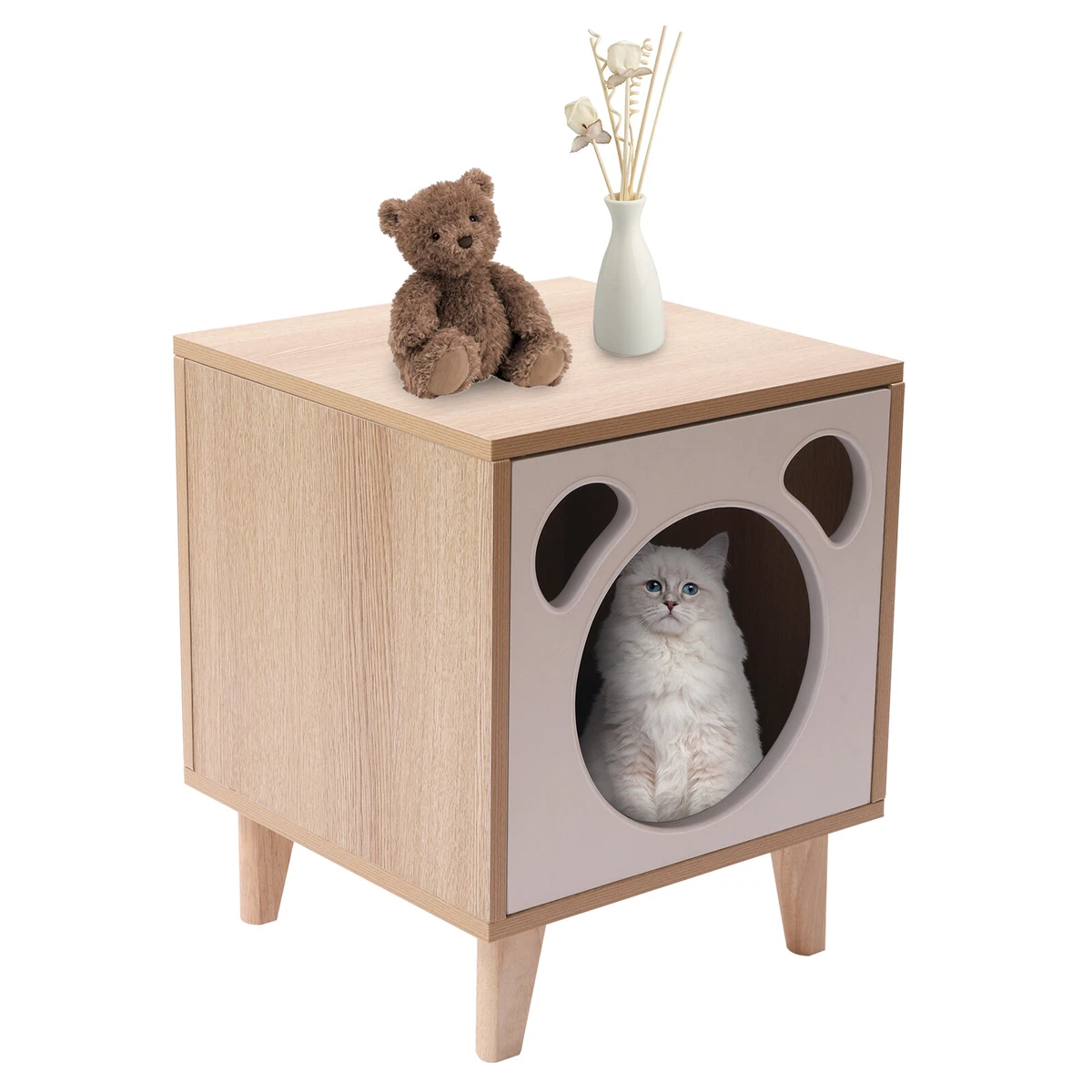 Cat House Nightstand Cat Litter Box Enclosure Pet Bedside Table