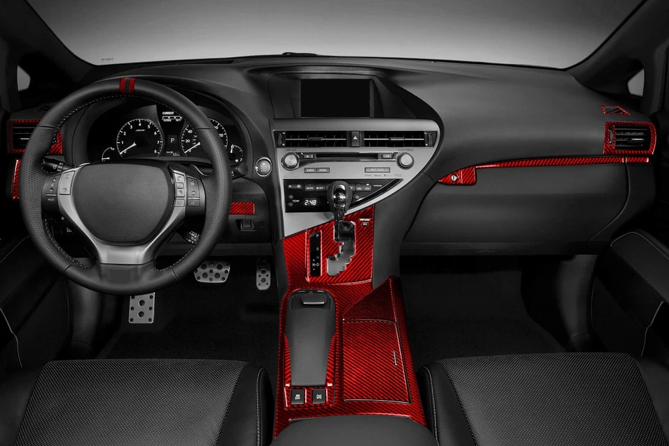 55 peças kits de fibra de carbono vermelha acabamento interno completo para Lexus RX RX350 RX450h 2010-15 - Imagem 2 de 4