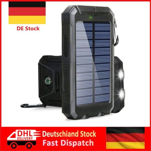 DE 30000mAh Solar Power Bank Wasserdicht Dual USB Port + LED Lampe Outdoor - Bild 1 von 12