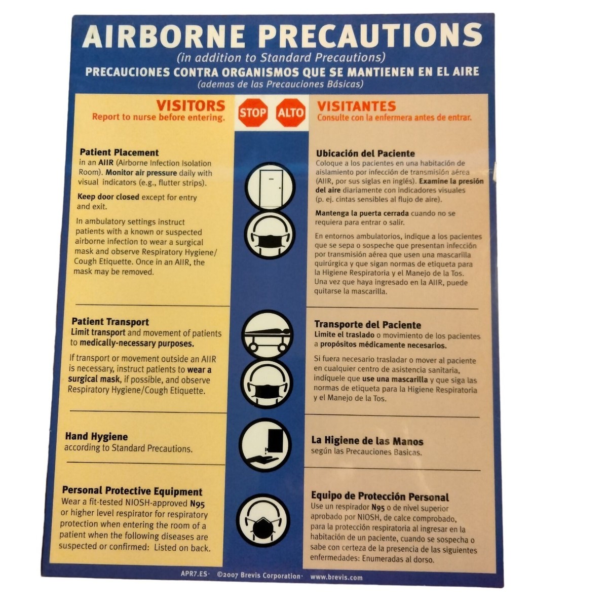 Airborne Precautions Laminated Sign English Spanish Tranmission 