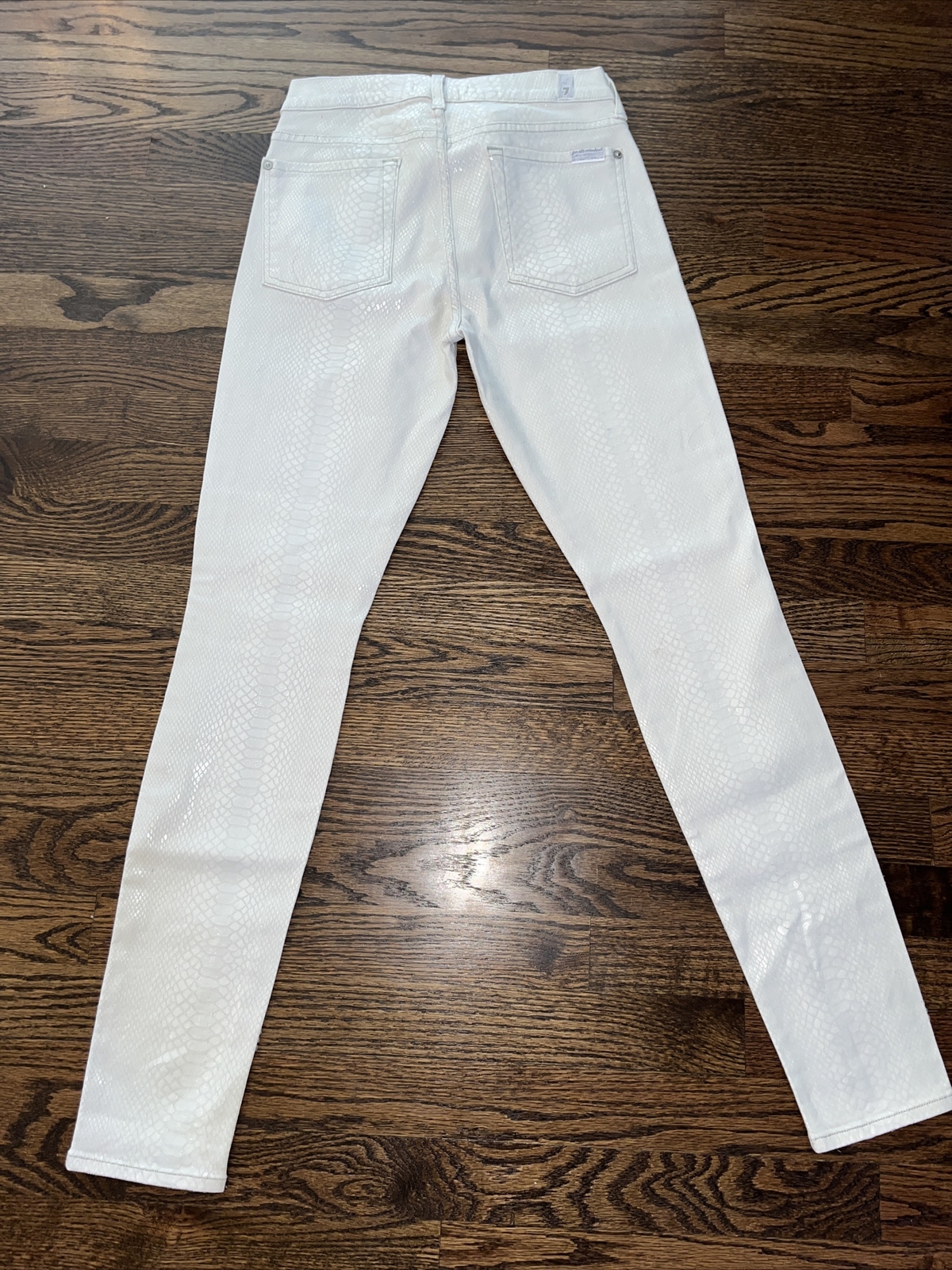 7 For All Mankind Women Snakeskin Slim Illusion Cream Pants Jeans 26x29.5 New - View 9