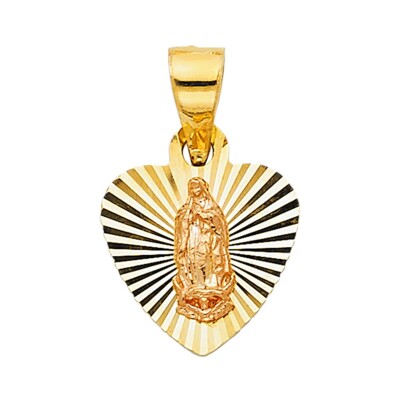 14K Two Tone Gold Religious Guadalupe Pendant For Necklace or Chain
