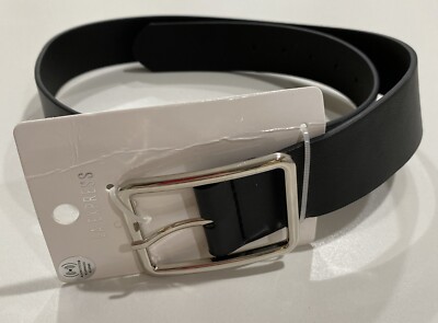 Express |Womens Italian Leather Black Belt With Silver Statement Belt Buckle Lg Express ~ Women main image 3