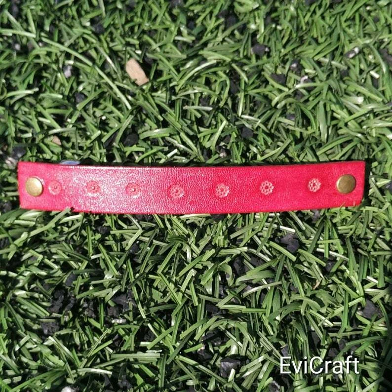 Red vegetable tanned Leather French hair barrette, flowers Hair clip - Image 2 of 4