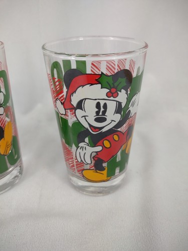 Vintage Disney Mickey Mouse Christmas Glass Tumbler Set Anchor Hocking ho ho ho - Picture 7 of 10