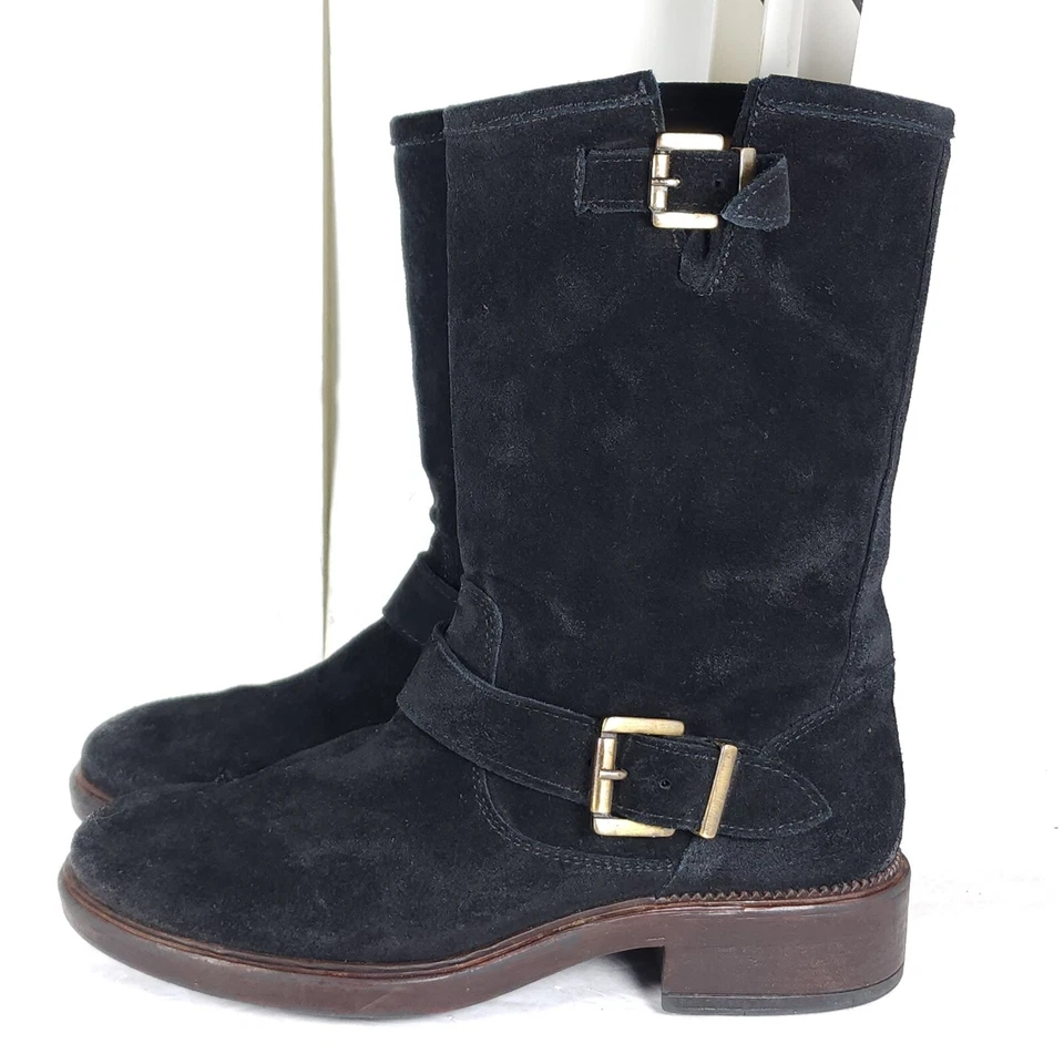 Botas de motociclista Cordani italianas para mujer EU38 US7-7,5 negras gamuza cuero hebilla Foto 2 de 4