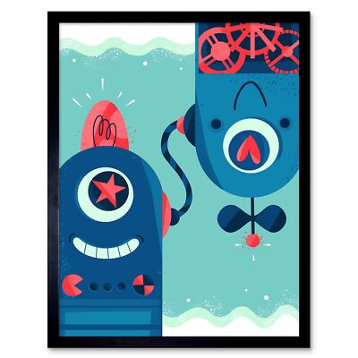 Robot Friends Kunstdruck Gerahmtes Poster Wanddeko 12 x 16 Zoll