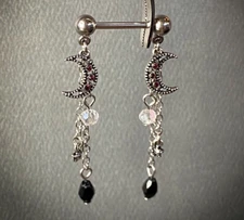 PAIR Moon & Beads Dangle Nipple Rings Steel Barbells Shields Piercing Jewelry