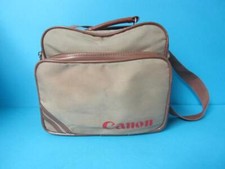 Canon Camera Bag Beige Brown Leather Canvas 3 Zip Pockets Strap Retro S-1 TN