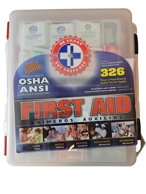 Be Prepared First Aid Kit  Red Case 326+Pieces Exceeds OSHA and ANSI Guidelines 