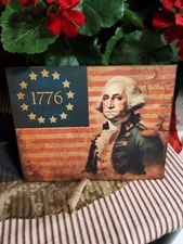 GREAT ANTIQUE PRIMITIVE COLONIAL OLD STYLE 1776 FLAG WITH GEORGE WASHINGTON SIGN