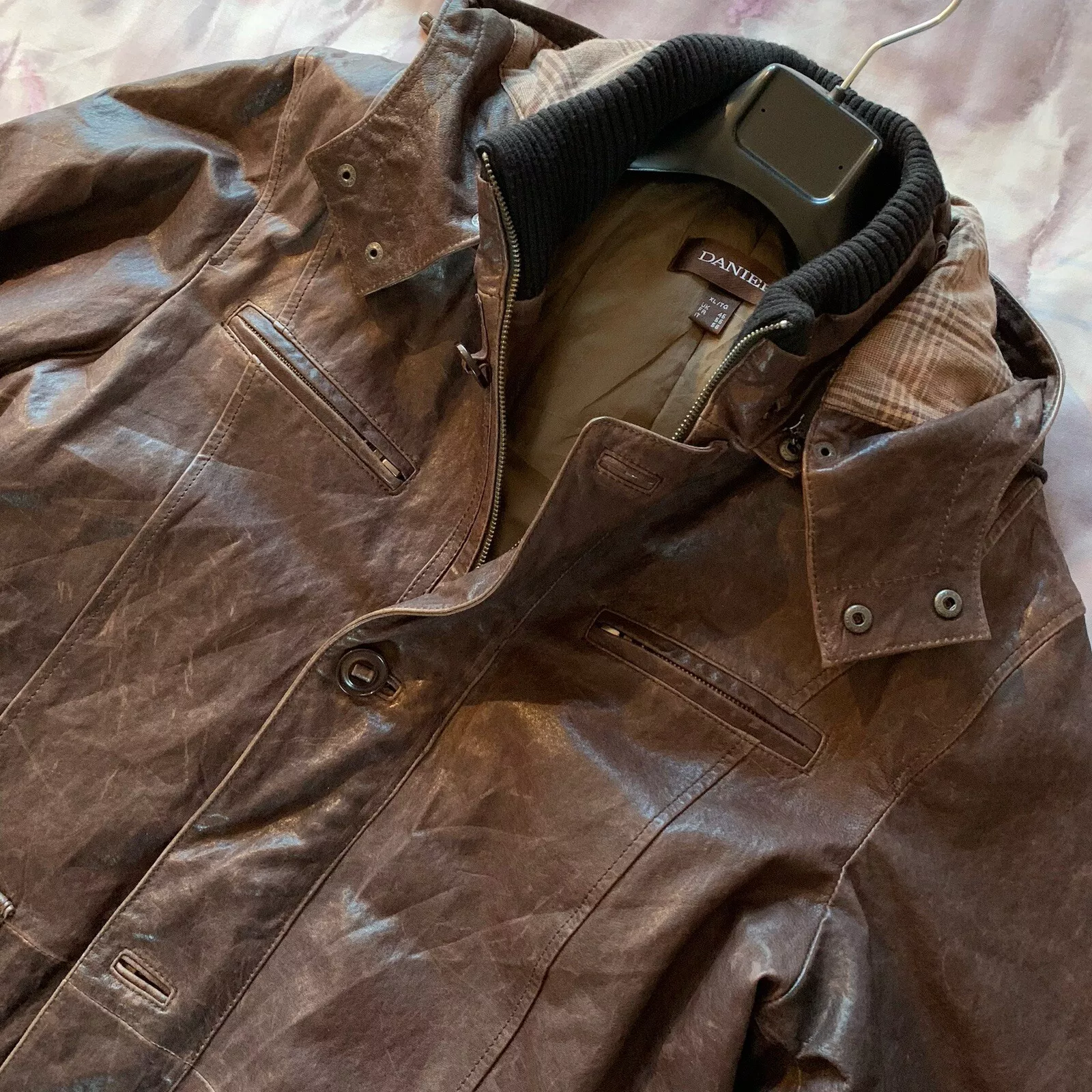 Manteau en cuir militaire véritable homme DANIER (XL) 1 automne hiver cuir. Marron