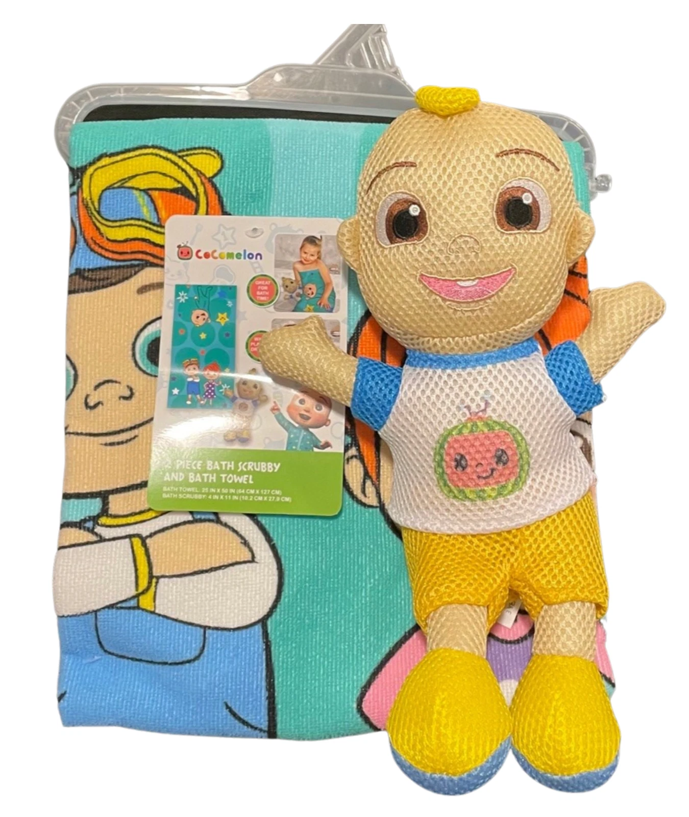 Cocomelon 2 piece Towel (25"x50" and Scrubby Set (11"x4")