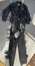 Vintage Harley Davidson Border Hawk Women's Fringe Chaps, Vest, And Jacket. M
