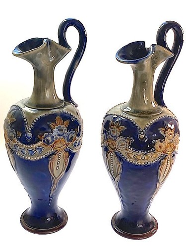 PAIR OF ROYAL DOULTON VASES COBALT BLUE MINT CONDITION c1910 MADE IN GB ICONIC - Picture 3 of 11
