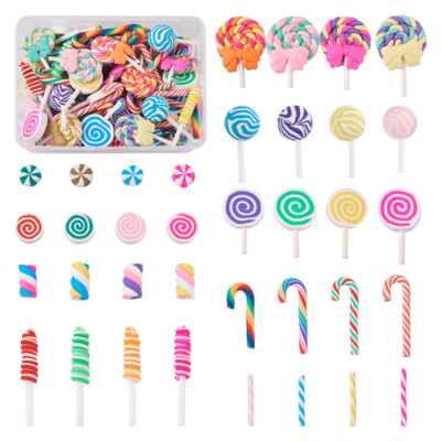 140 Stck. Bunte Polymer Ton Cabochons Flache Rückseite Perlen Lutscher Süßigkeiten Säule