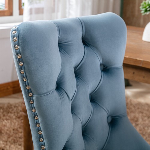 Set of 2 Dining Chair Velvet Upholstered Kitchen Dining Chair with Wood Legs - Picture 8 of 14