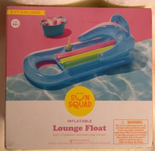 NEW Sun Squad Inflatable Lounge Float w/ Headrest and Seat 5' 3" Long Blue