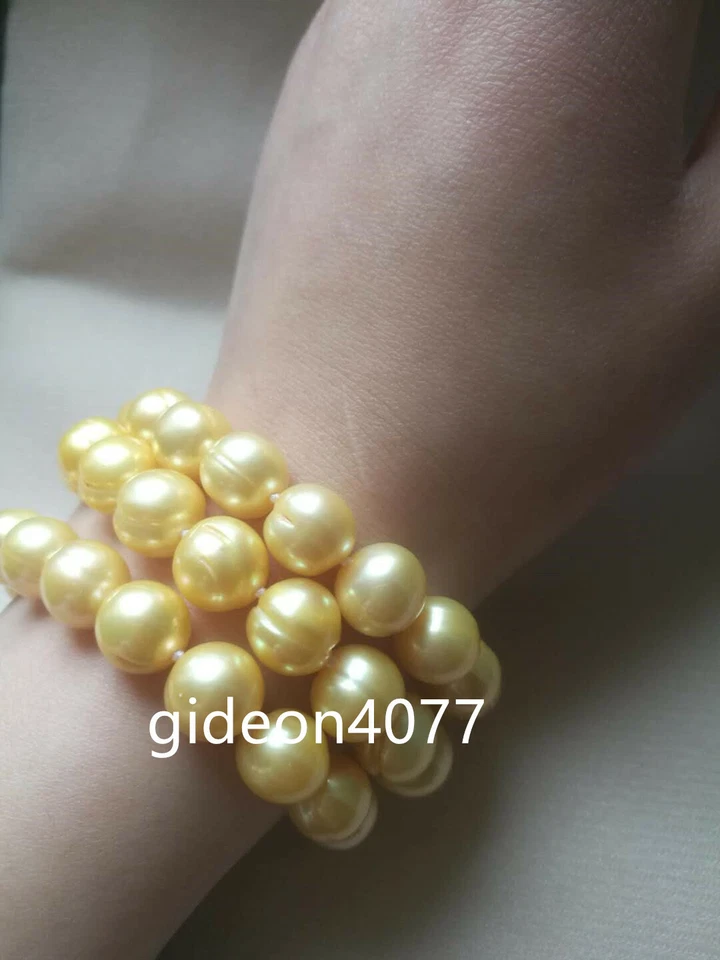 3 РЯДА натуральный AAA 10-11 мм Южное море золотой жемчуг браслет 14K золото 7,5-8» - Изображение 4 из 4