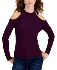 Hooked up by Iot Juniors' Cold-Shoulder Long-Sleeve Sweater Winter Bloom Sz M