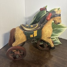 Vintage Small Wooden Horse Metal Tricycle Folk Art Toy Decoration Handpainted