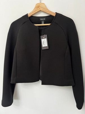 Ronan Chen, new collarless cropped black cardigan/jacket