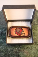 Vintage Washington Redskins Belt Buckle Leather Brass Helmet USA Made 1970s Rare