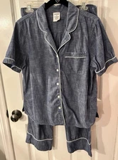 Lands’ End Women’s Size S (6-8) Blue Cotton PJ, Sleep Set Short Sleeve, Cropped