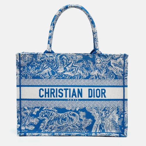 Sac fourre tout moyen livre toile de Jouy brodée bleu/blanc Dior