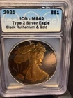 2021 Type 2 American Silver Eagle Black Ruthenium Gold Plated ICG MS62