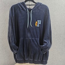 Rare VTG Disney Parks Winnie the Pooh Collegiate Patch Velour Hoodie Sz 18/20