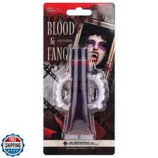 Fake Blood  Vampire Teeth Halloween Makeup Set, 1 OZ Washable Bright Fake Bl