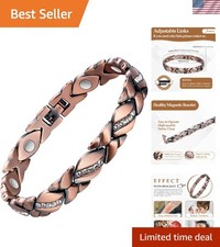 Elegant Copper Magnetic Bracelet with Crystals - Adjustable 8.07-8.46 Inches