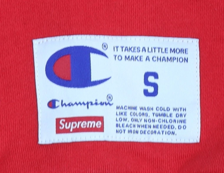 Champion x Supreme Men's Red Pullover Hoodie Small Logo Fleece - Image 4 of 4