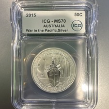 2015 Australia Silver 50c ICG MS70 Battle of the Coral Sea War Pacific Coin