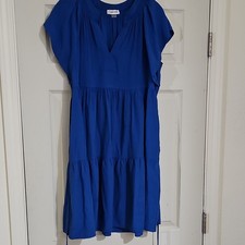 Calvin Klein Blue Tiered Flutter Sleeve Knee Length Belted V-Neck Dress Size 10