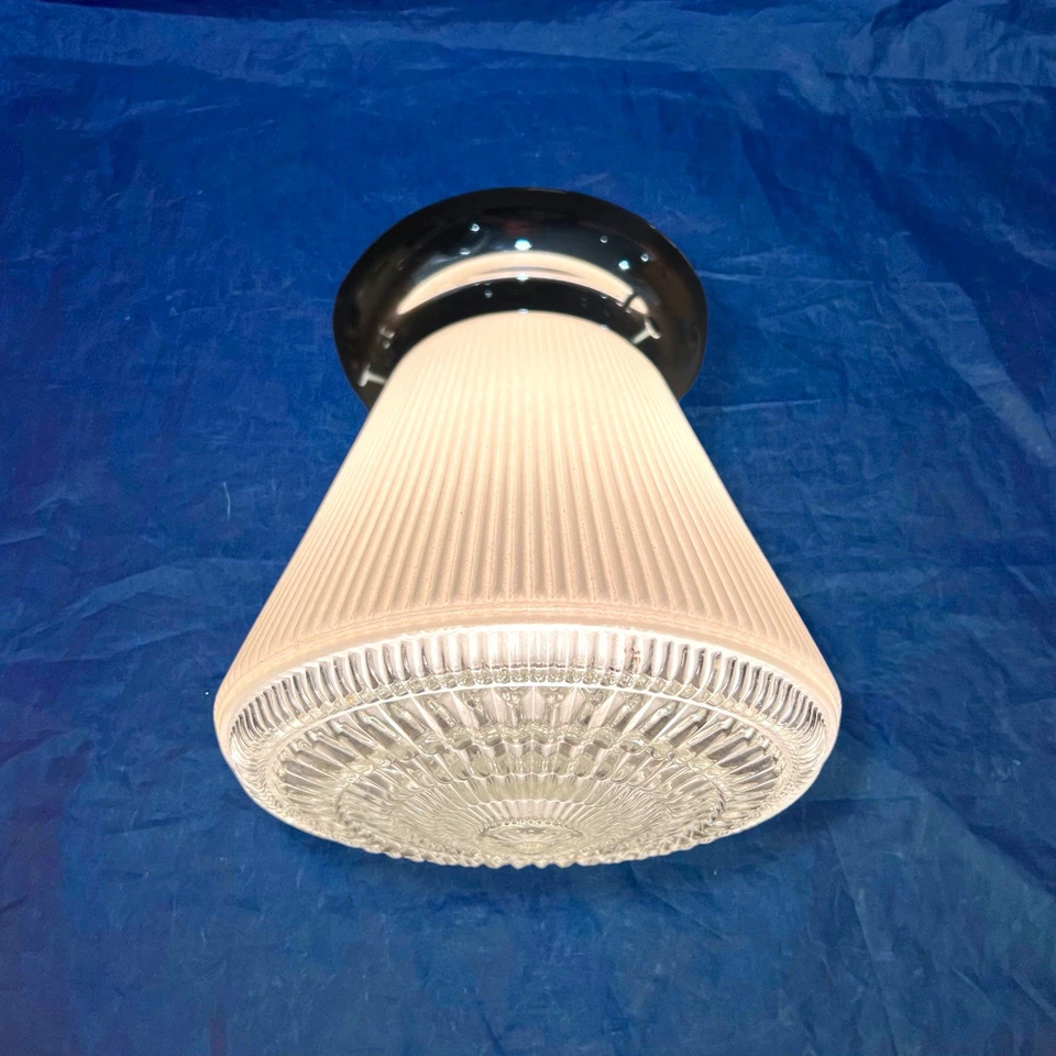 Chrome Flush Mount Fixture With Antique Glass Globe Porch Hallway 103C - Image 2 of 4